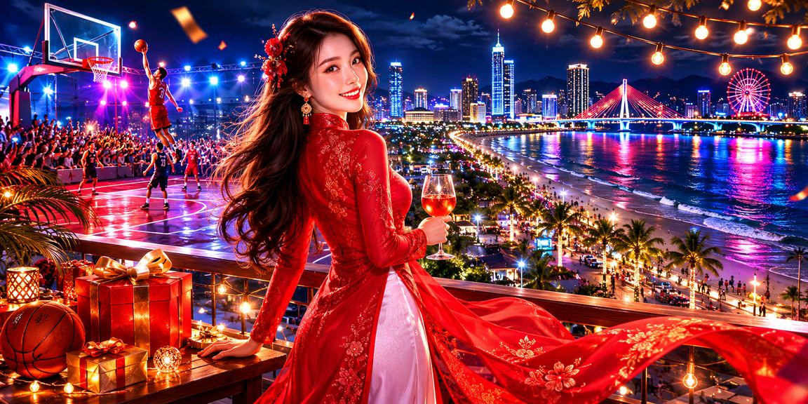 Cô gái áo dài tại Đà Nẵng theo dõi cá cược bóng rổ trên điện thoại