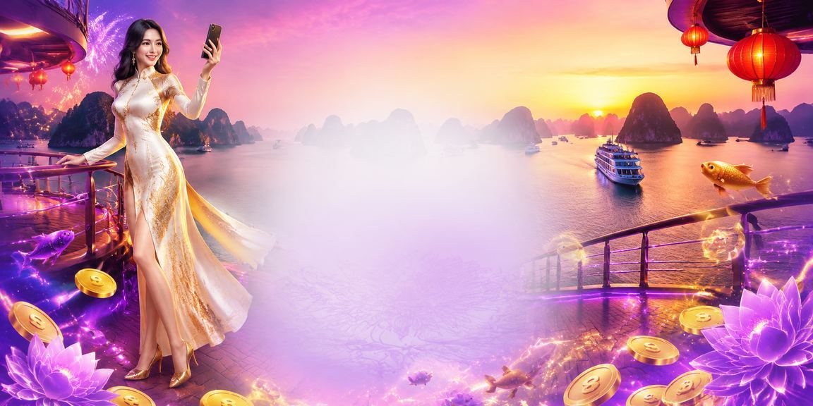 Vịnh Hạ Long về đêm với ánh đèn neon và casino di động hiện đại